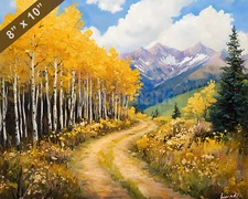 Aspen with mountain trails oil painting 8x10 Print