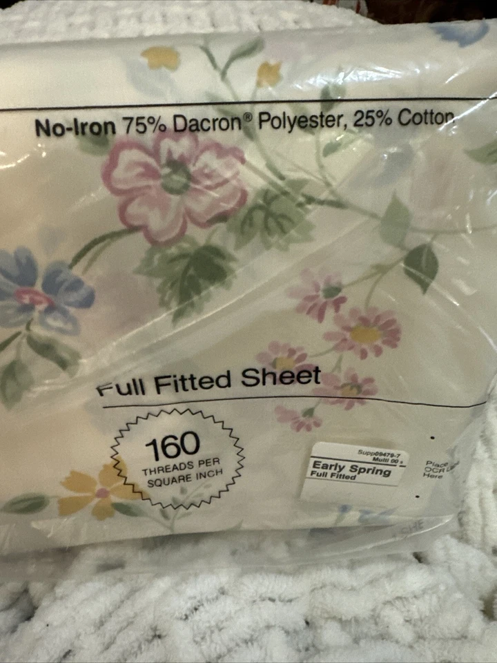 复古 JC Penney 全床单早春蓝色粉红色破旧花卉 NOS  — 第 3/4 张图片