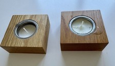 UWT Set of Vintage Habitat Tea Lights Oak Block Square RRP £15 (light rust)