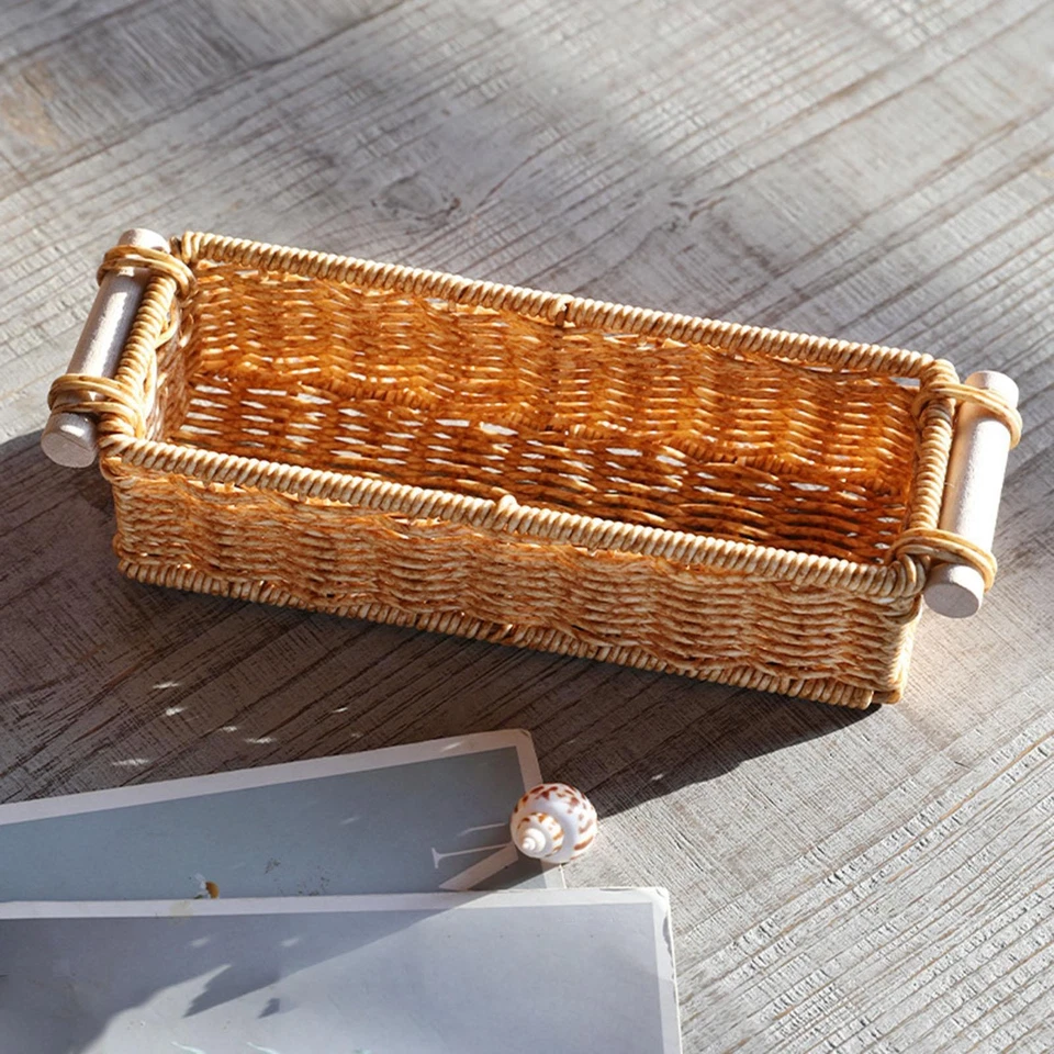 Imitation Rattan Storage Basket Long Narrow with Handles Woven Baskets Rattan - Image 4 of 4
