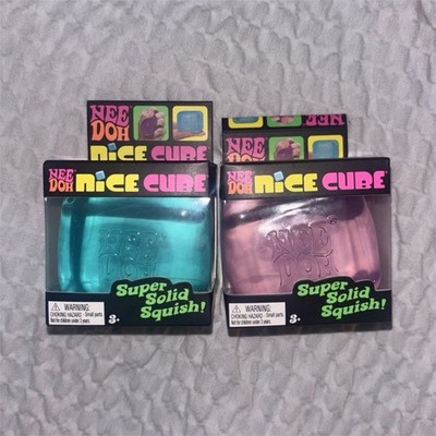 Schylling NeeDoh Nice Cube Super Solid Squish Squeeze Toy 2 Pack Blue Pink