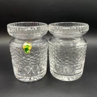 Vintage Waterford Cross-Hatch Pattern Clear Cut Lead Crystal Jam Honey Jar Set 2
