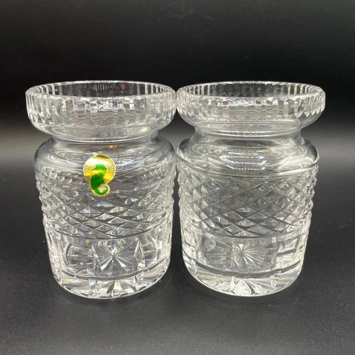 Vintage Waterford Cross-Hatch Pattern Clear Cut Lead Crystal Jam Honey Jar Set 2