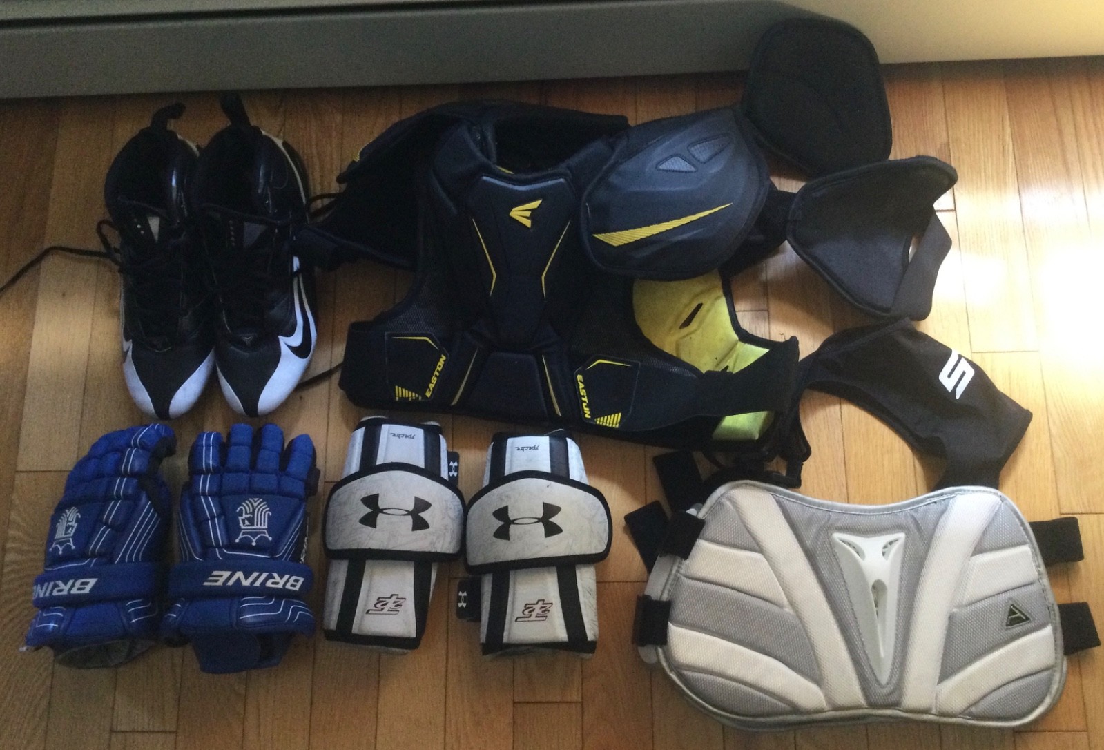 Lot; Cleats, Gloves, Elbow And Shoulder Pads Nice Condition