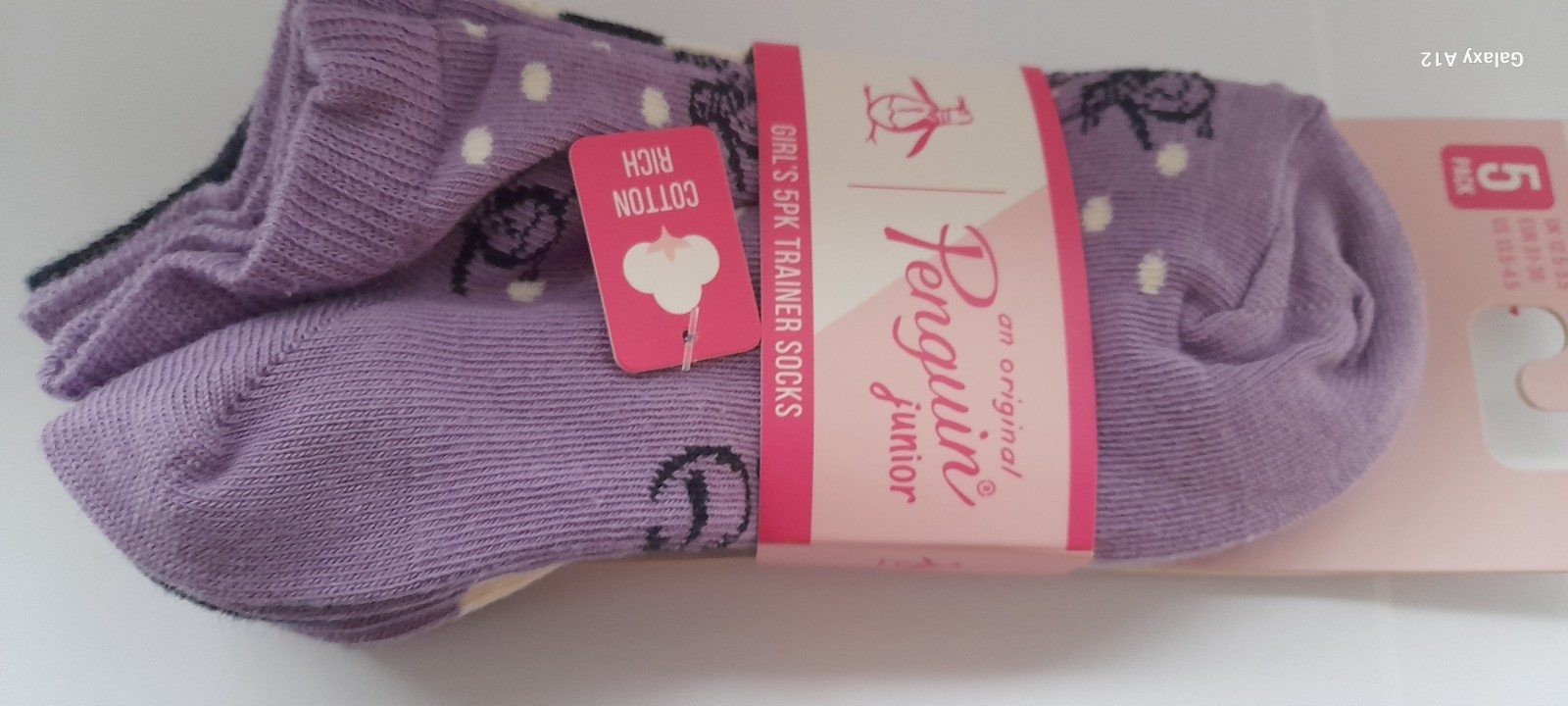 PENGUIN Girls Cotton Trainer Socks Pack Of 5 Pairs Size UK 12.5-3.5 EUR 31-36