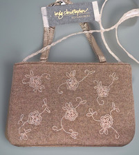 Beaded Evening Handbag Clutch Taupe Floral Pattern Clutch 9 Shoulder Strap NEW