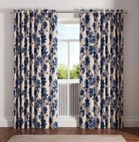 1 Pair TED BAKER Midnight Garden Eyelet Curtains 100% Cotton Slub in Blue