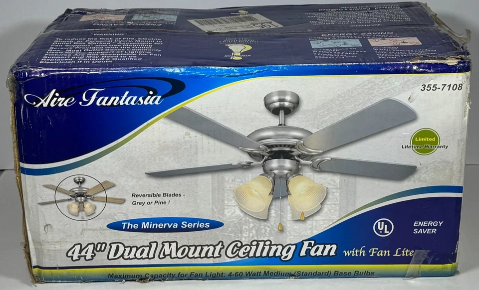 Aire Fantasia Minerva 44" Dual Mount Ceiling Fan with Fan Lite 355-7108 OPEN BOX - Image 4 of 4