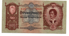 50 PENGO  EXTRA FINE   BANKNOTE  FROM  HUNGARY  1932   PICK-99