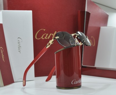 Cartier CT04395 - 003 Sunglasses Gold-Red wood/Gray lens Rimless