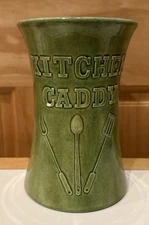 Vintage Kitchen Caddy Utensil Holder Ceramic. Green L@@K Small Hairline Crack