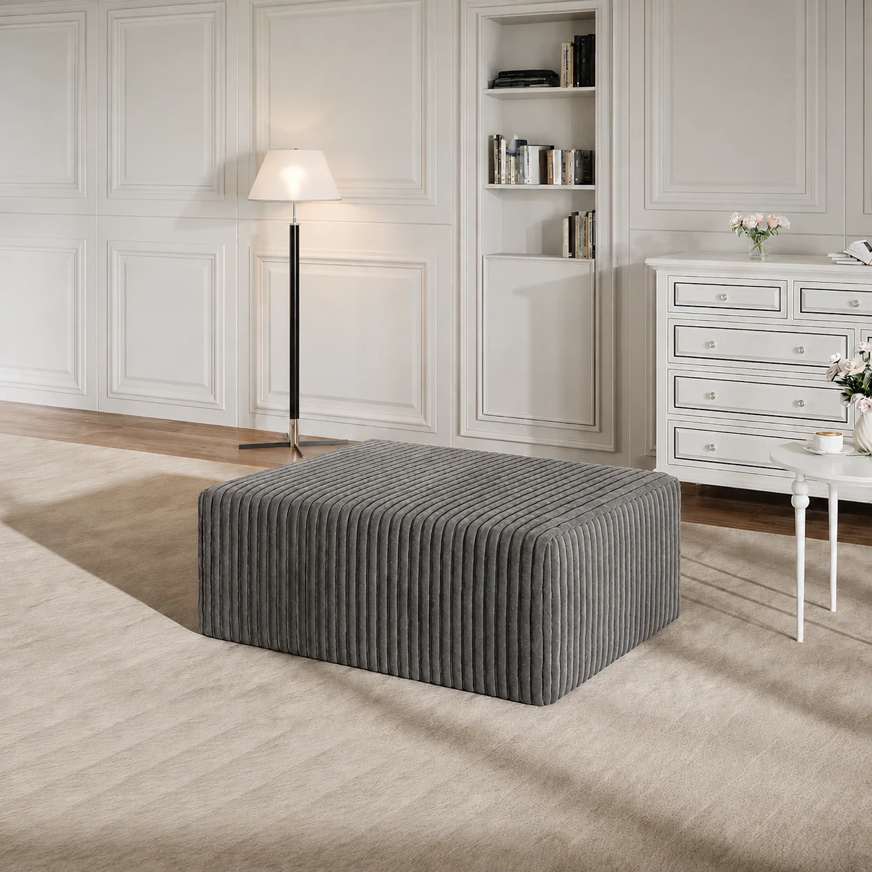 40" Sectional Sofa Ottoman Memory Foam Cloud Couchottoman, Oversized Chaise-Grey