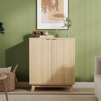 Fluted Wooden Sideboard with 2 Doors and Adjustable Shelves, Versatile Cabinet