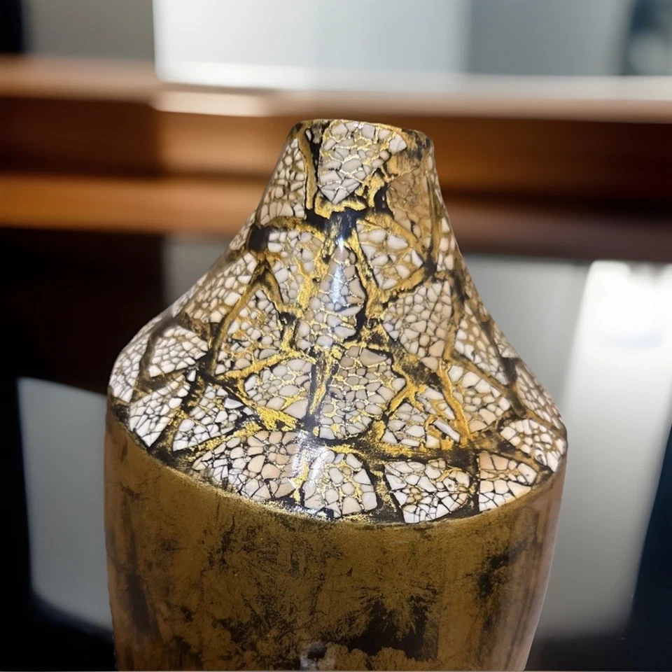 "Elegante jarrón de porcelana dorado/negro 17""x8""" Foto 2 de 4