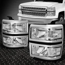 FOR 14-15 CHEVY SILVERADO 1500 CHROME HOUSING CLEAR CORNER HEADLIGHT HEAD LAMPS