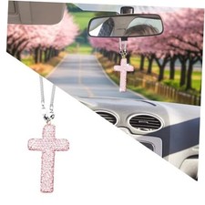 Bling Car Rear View Mirror Accessories Hanging Pendant,Cross Crystal Pink