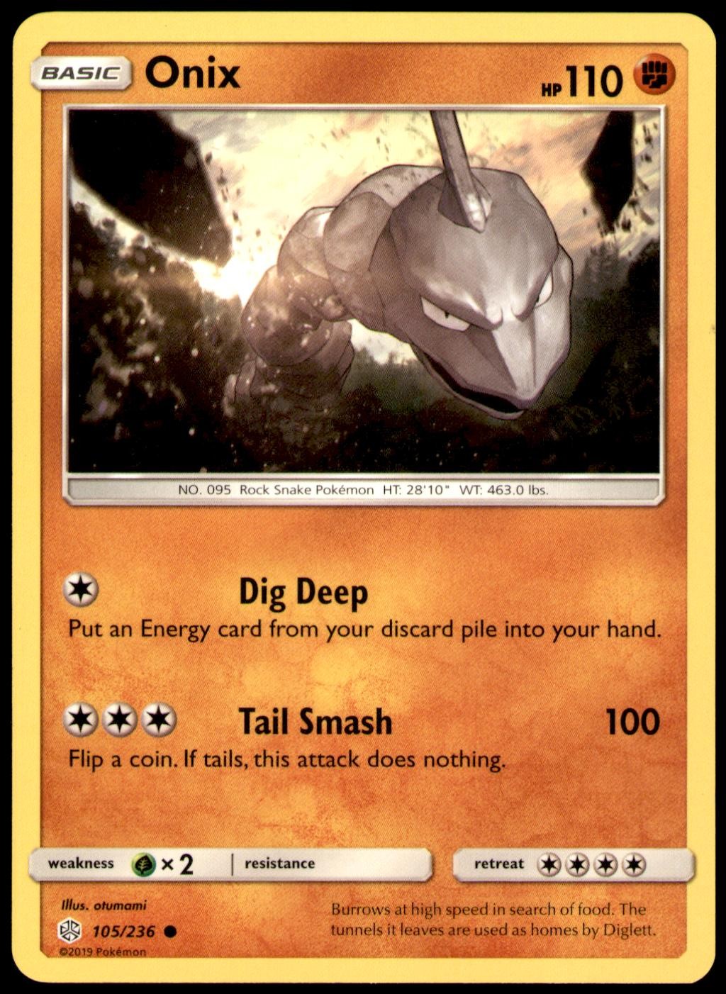 Onix 105/236 Common Cosmic Eclipse Pokemon Near Mint