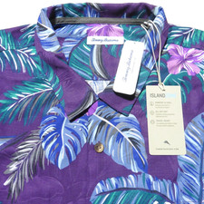 TOMMY BAHAMA Mens 3XLT 3XL TALL HAWAIIAN SHIRT FROND FUSION ORCHID PURPLE CAMP