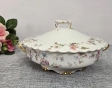 Rare Vintage Haviland & Co Limoges France Schleiger Covered Bowl Pink Blue
