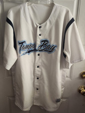 Vtg MLB Tampa Bay Rays Baseball Jersey Men's XL White by Dynasty Button Front