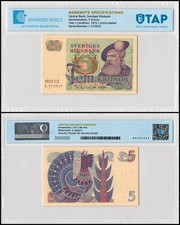 Sweden 5 Kronor, 1972, P-51c.1, UNC, Authenticated