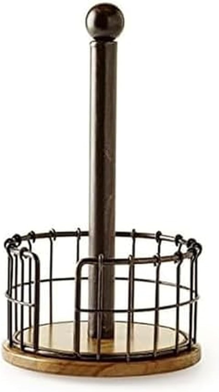Anvil Wire And Acacia Wood Paper Towel Holder 13.25-Inch Antique Black