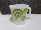 Vintage Fire King green concentric circles milk glass coffee mug scarce
