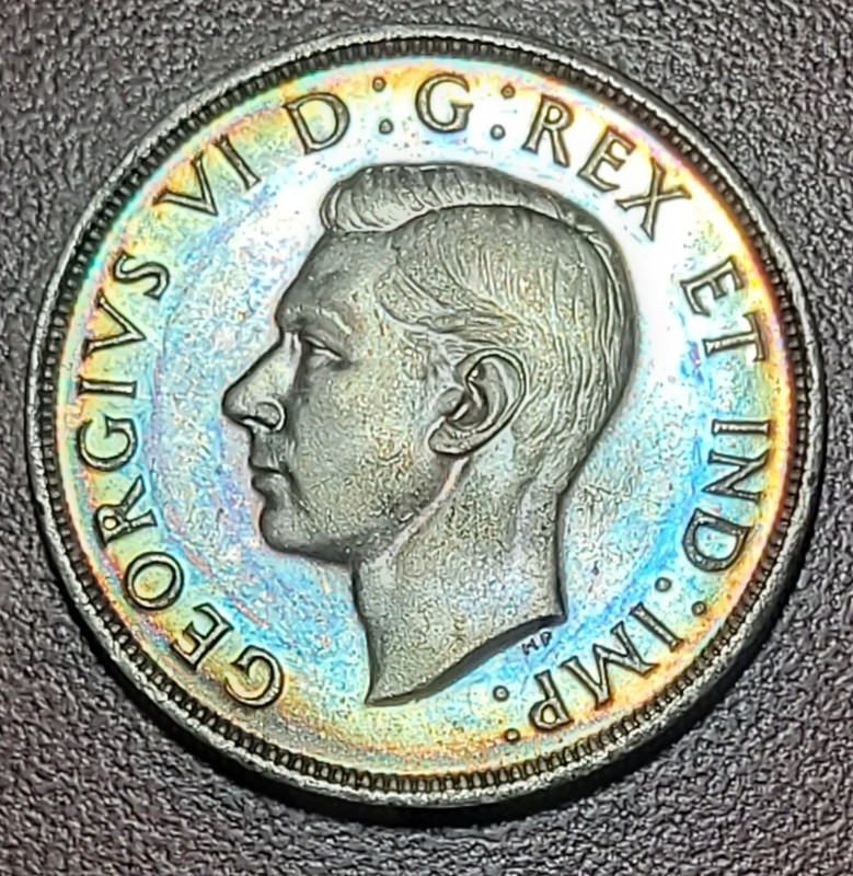 CANADA 1947 Silver Dollar AU+ nr UNC Colorful Rainbow Toning Original Surfaces