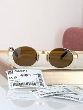 Miu Miu OMUB51S Round Sunglasses Matte Gold Frame Brown Lenses Women Luxury Auth