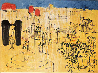 Italien Stadt mit Konzert 80x60cm Oel/LW  Kunstakademie Düsseldorf Kunst