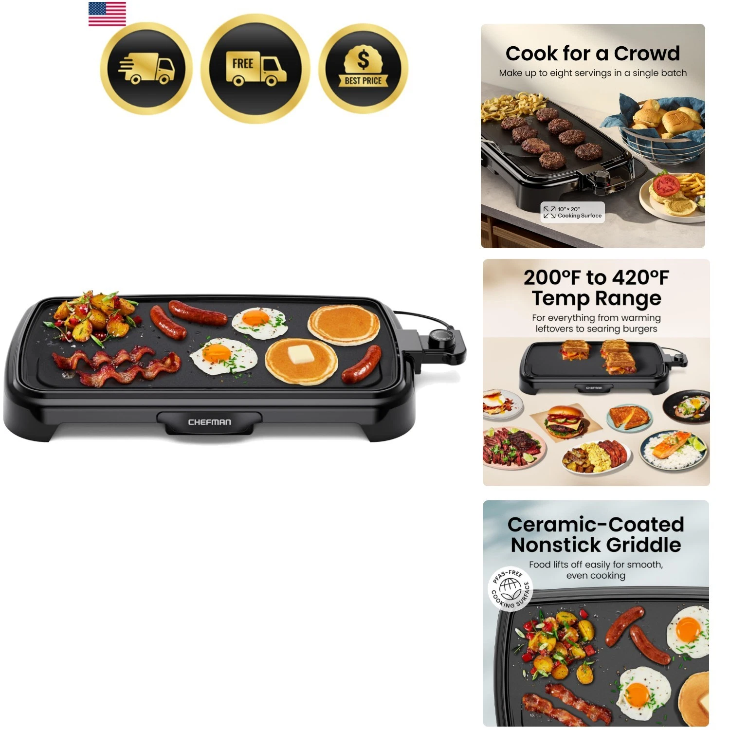 XL Electric Griddle with Removable Temperature Control, Immersible Flat Top G...
