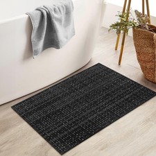 Black Boho Bathroom Rug 2' X 3' Hand Woven Cotton - Easy to Clean