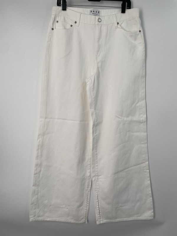 Daze Women Jean Lamb White Size 29 The Wanderer Mid Rise Palazzo Cotton Wide Leg