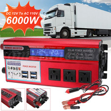 Car Power Inverter 6000W DC 12V To AC 110V Pure Sine Wave Solar Converter 4 USB