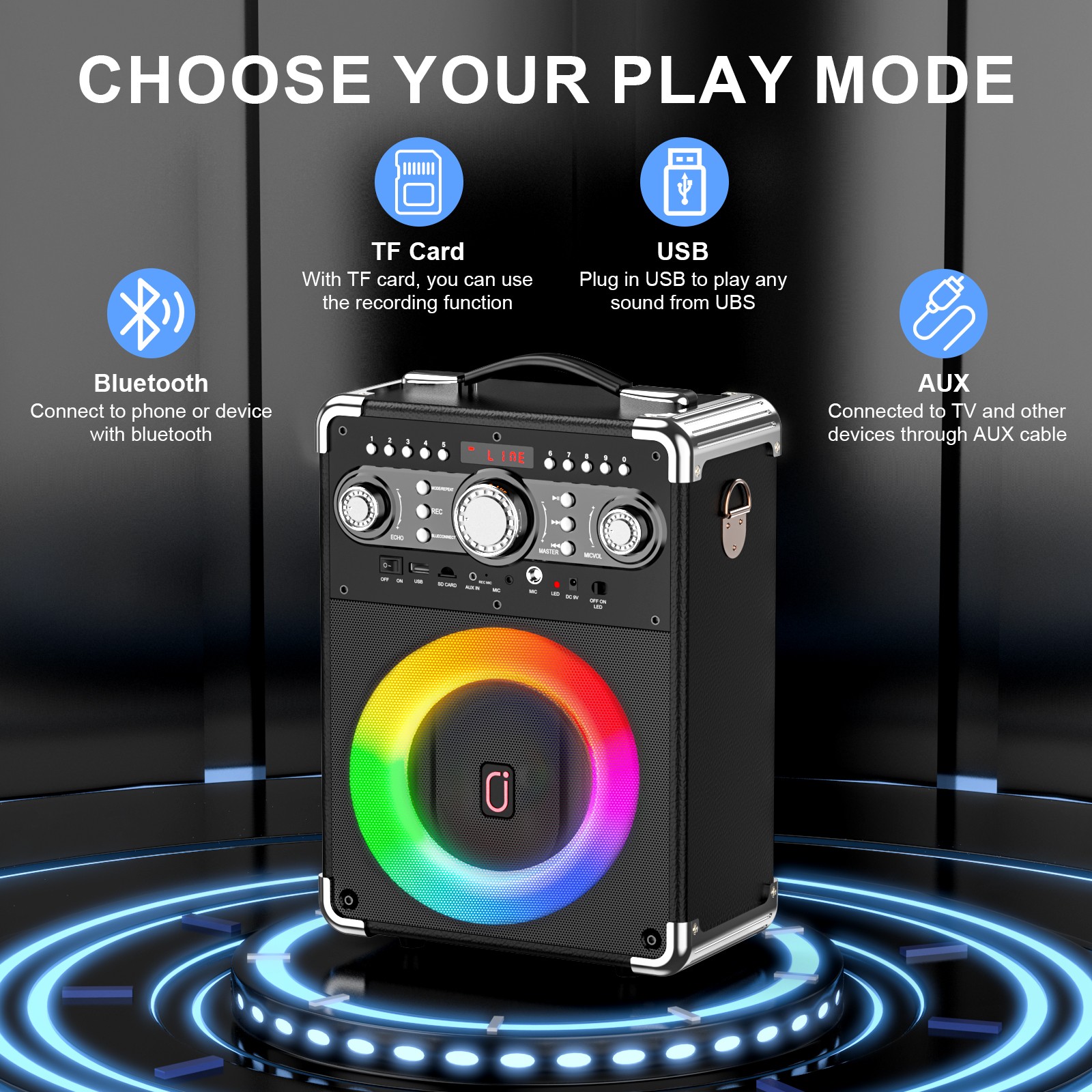 Máquina de karaoke parlante Bluetooth con 3 micrófonos y control remoto para fiestas navideñas, reproductor de música, imagen 5