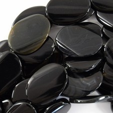 34mm natural black onyx twist oval beads 14" strand
