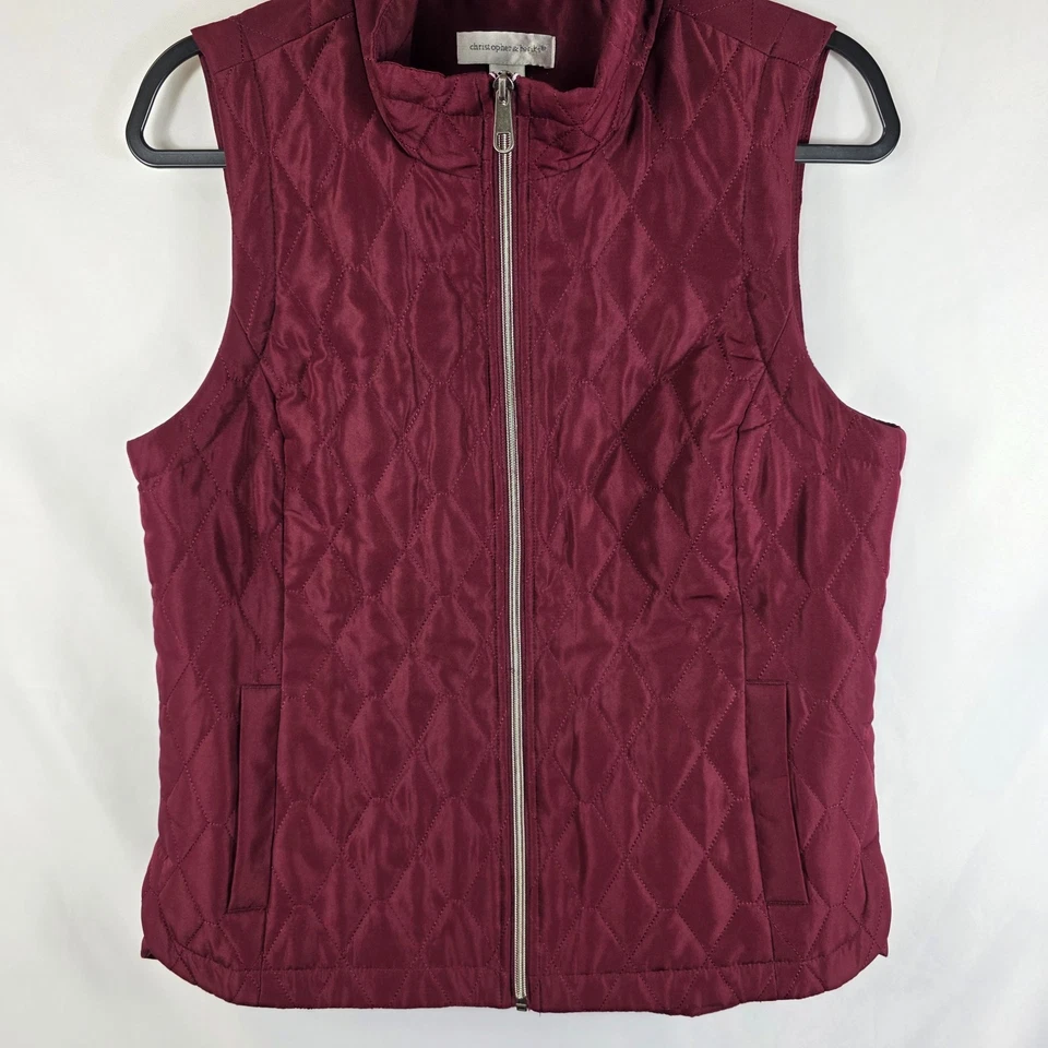 Женский стеганый жилет Christopher & Banks бордовый размер средний на молнии спереди и с карманом - Изображение 3 из 4