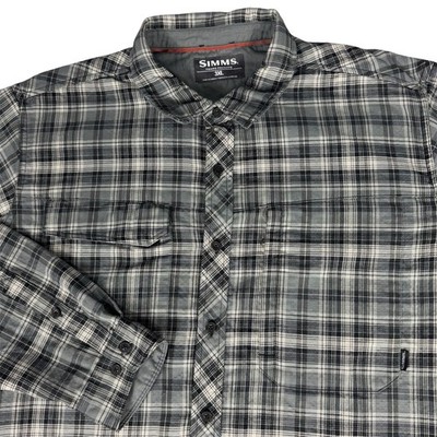 Simms Coldweather Flannel Shirt Mens 3XL Gray Lined Plaid Fishing Jacket Heavy
