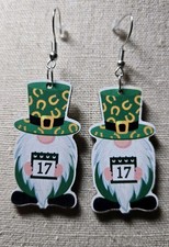 Wooden St Patrick's Day 2 Gnome Dangle Earrings Hook Silicone Back TB83