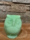 Vintage Fenton Green Jadeite Glossy Owl Figurine Art Glass 3” Tall Ex Condition