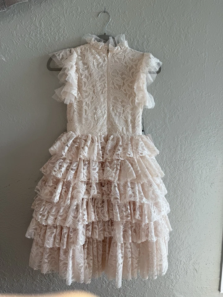 NWT Joyfolie  ANOUK Petticoat Girls Dress Ivory Tiered Tulle Lace Sz 8 Party - Image 3 of 4