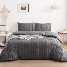 WARMDERN Gray Boho Duvet Cover Set King Size, Striped Textured Duvet Cover Tufte