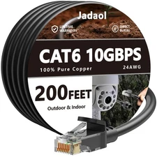 Cat 6 Outdoor Ethernet Cable 200 ft (60.96m), Support Cat8/7 Network, 10Gbps ...