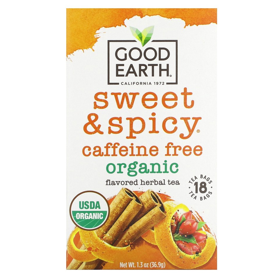 Organic Herbal Tea, Sweet & Spicy, Caffeine Free, 18 Tea Bags, 1.3 oz (36.9 g)