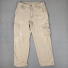 VTG Y2K Carhartt Cargo Pants Mens 36x32 Beige Carpenter Canvas Workwear B240 GKH