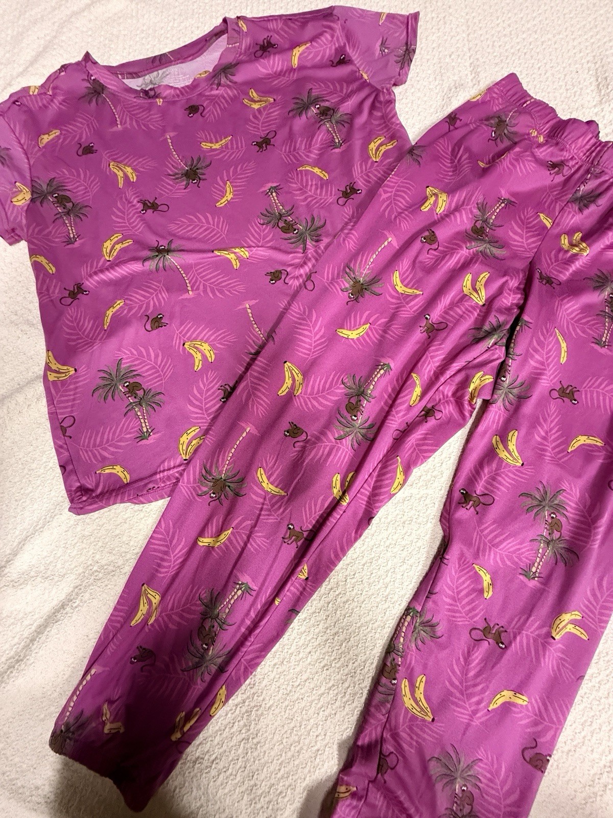 womens pajamas set Large Joyspun EUC Top Pants Jogger Pink Bananas