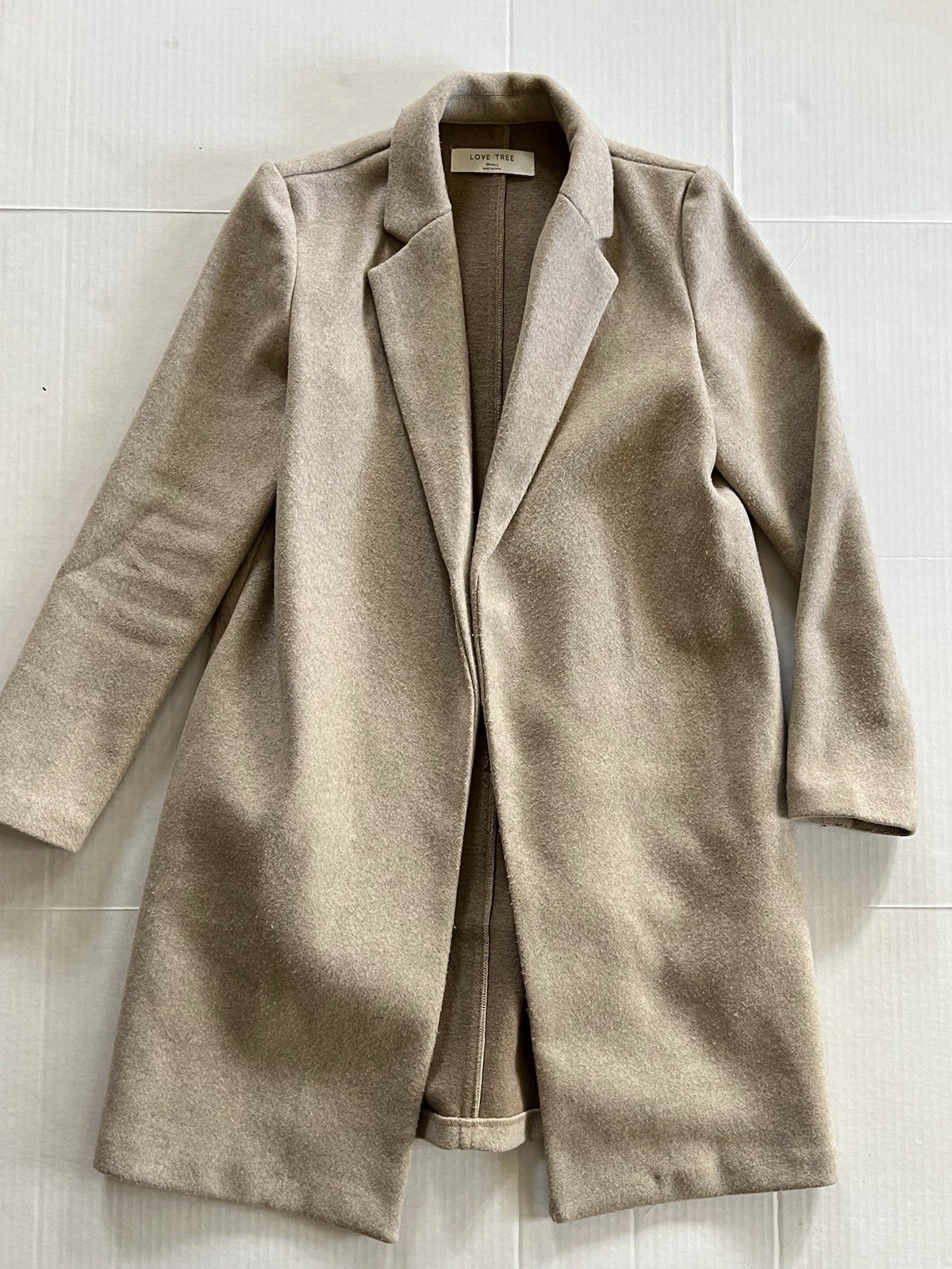 Love Tree Beige Neutral Tan Blazer Style Coat Open Front Single Breasted Small