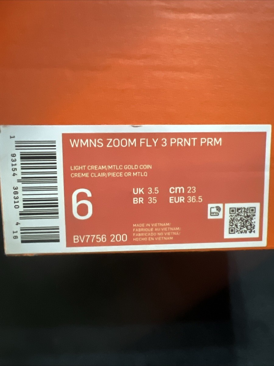 Sz 6 - NIKE WMNS ZOOM FLY 3 PRINT PRM 'LIGHT CREAM' NEW | eBay