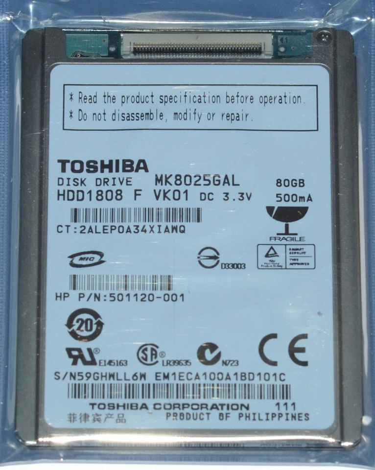 1.8" 80GB ZIF PATA HARD DRIVE HDD1818 MK8025GAL for macbook air Rev A1237 #AM - Image 2 of 4
