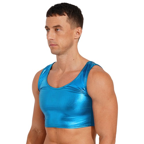 UK Mens Mermaid Sea God Dress-Up Shiny Fishscale Tights Pants /Crop Top Costume - Picture 39 of 52